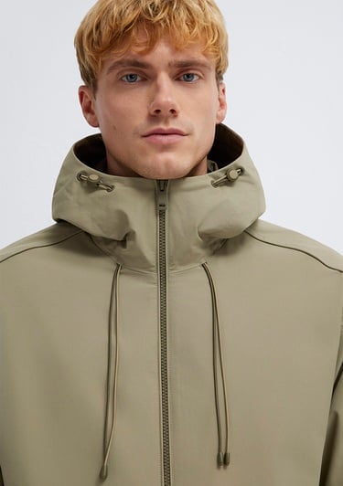  Mavi Kapüşonlu Bej Ceket Loose Fit / Bol Rahat Kesim 0110818-86749