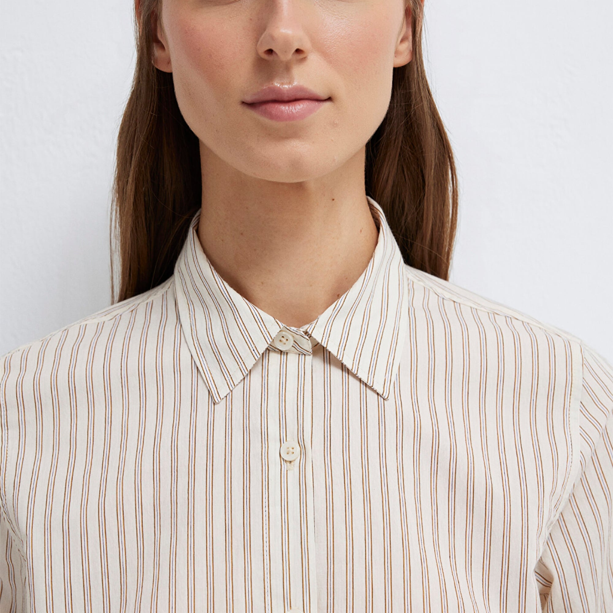 Mavi Çizgili Bej Gömlek Regular Fit / Normal Kesim 1211389-85431