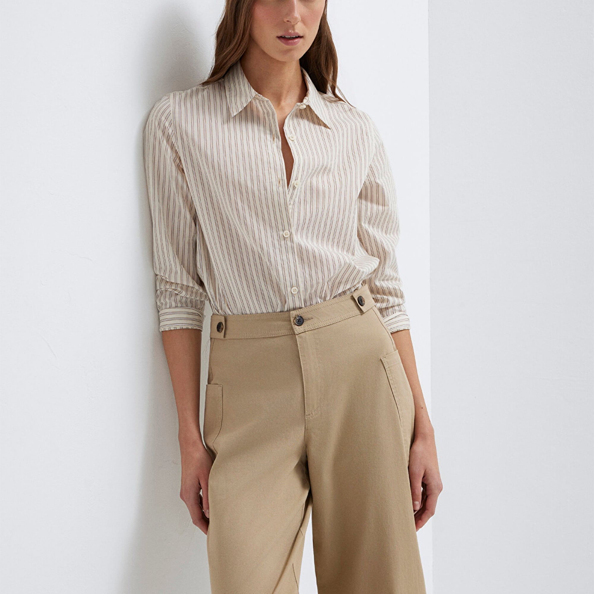 Mavi Çizgili Bej Gömlek Regular Fit / Normal Kesim 1211389-85431