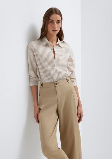  Mavi Çizgili Bej Gömlek Regular Fit / Normal Kesim 1211389-85431