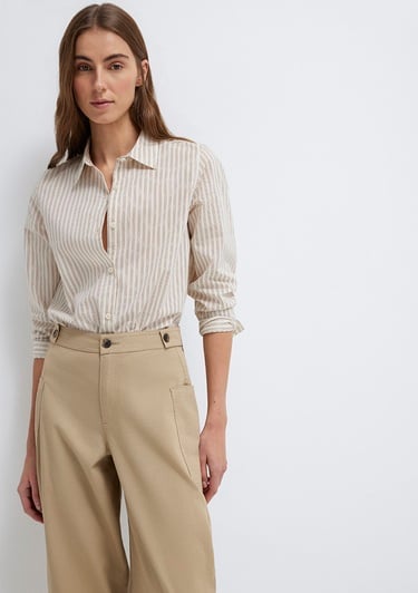  Mavi Çizgili Bej Gömlek Regular Fit / Normal Kesim 1211389-85431