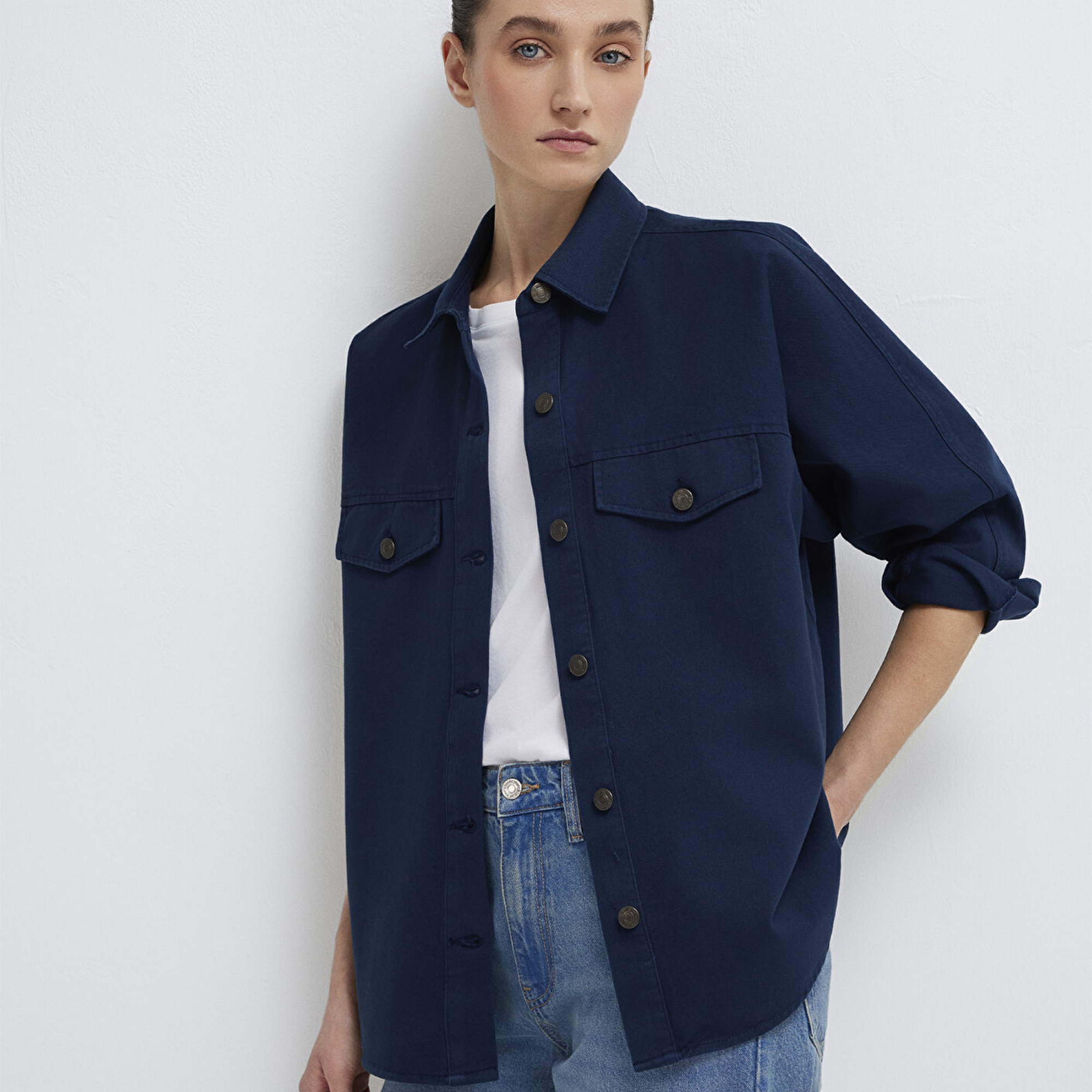 Mavi Lacivert Gömlek Oversize / Geniş Kesim 1211181-82318