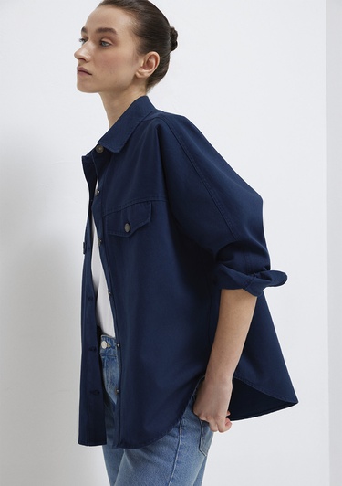  Mavi Lacivert Gömlek Oversize / Geniş Kesim 1211181-82318