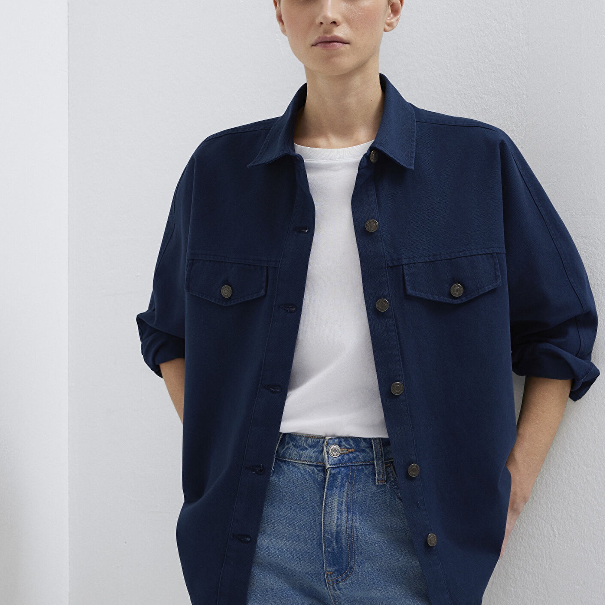 Mavi Lacivert Gömlek Oversize / Geniş Kesim 1211181-82318