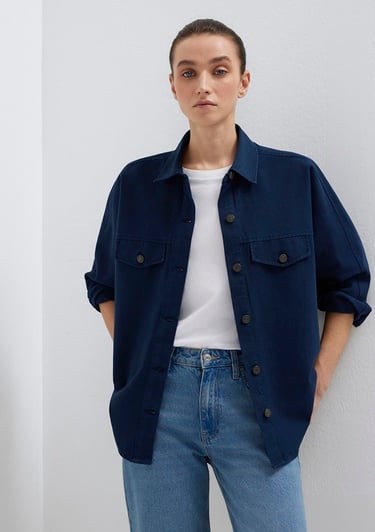  Mavi Lacivert Gömlek Oversize / Geniş Kesim 1211181-82318