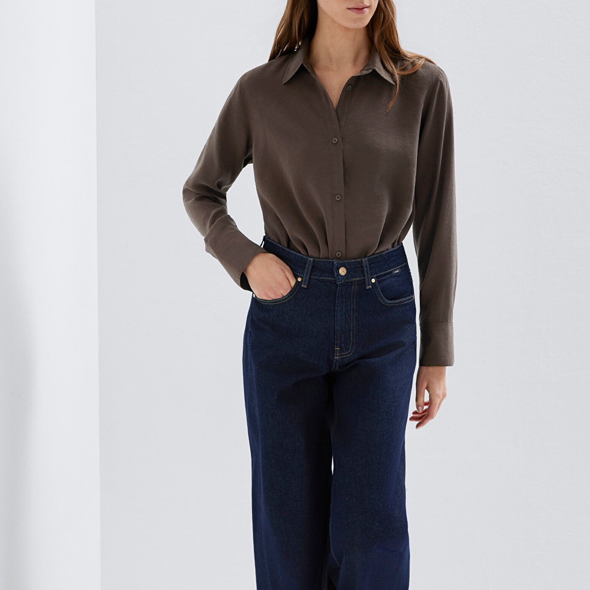 Mavi (TENCEL™) Liyosel Karışımlı Kahverengi Gömlek Regular Fit / Normal Kesim 1211374-70238