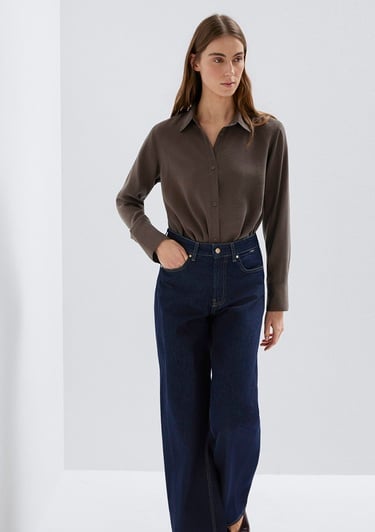  Mavi (TENCEL™) Liyosel Karışımlı Kahverengi Gömlek Regular Fit / Normal Kesim 1211374-70238