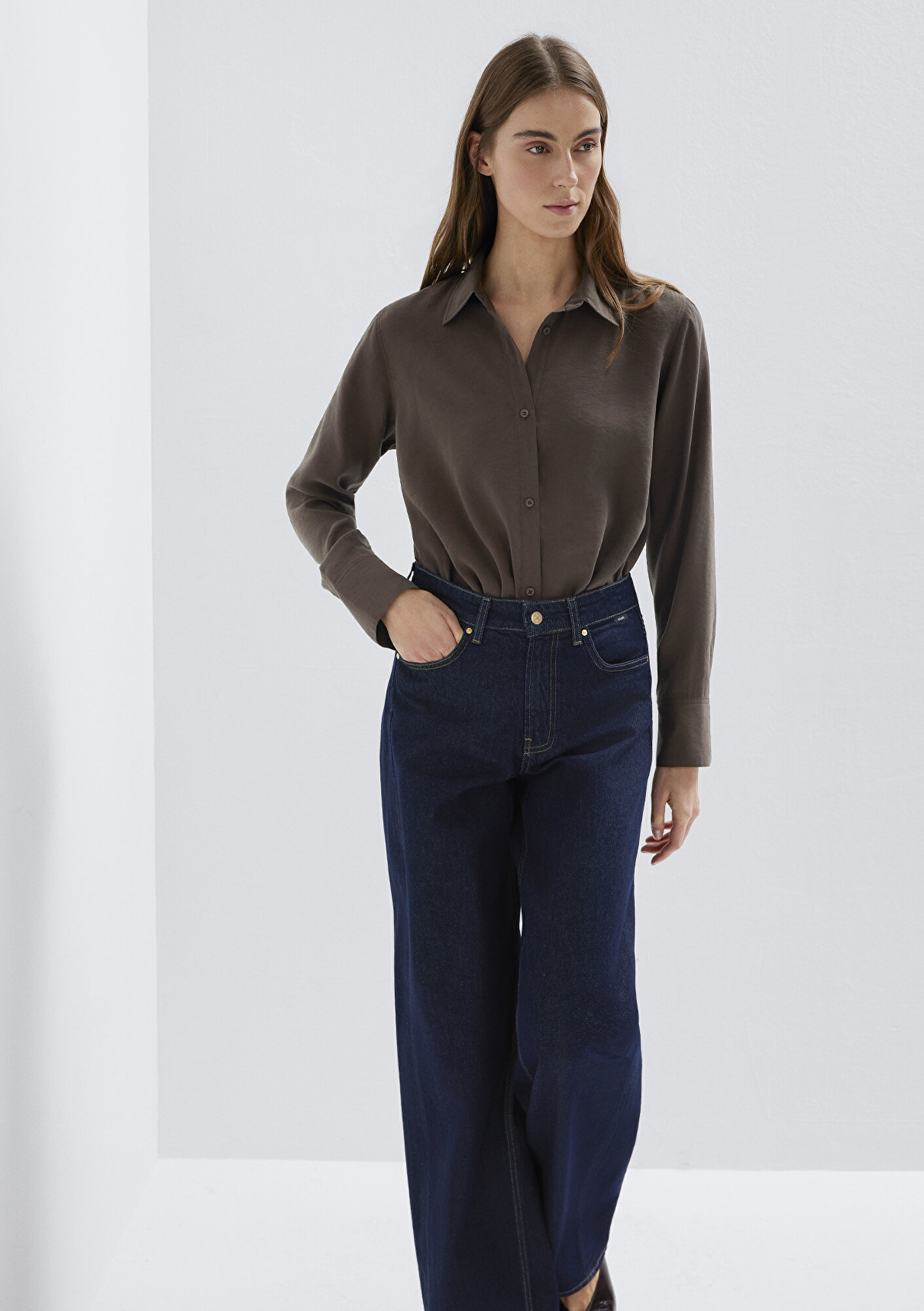  Mavi (TENCEL™) Liyosel Karışımlı Kahverengi Gömlek Regular Fit / Normal Kesim 1211374-70238