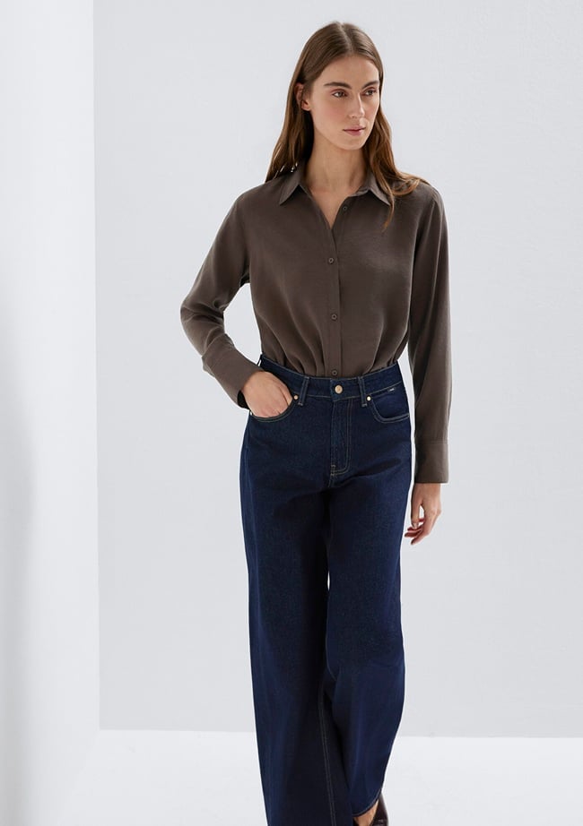  Mavi (TENCEL™) Liyosel Karışımlı Kahverengi Gömlek Regular Fit / Normal Kesim 1211374-70238