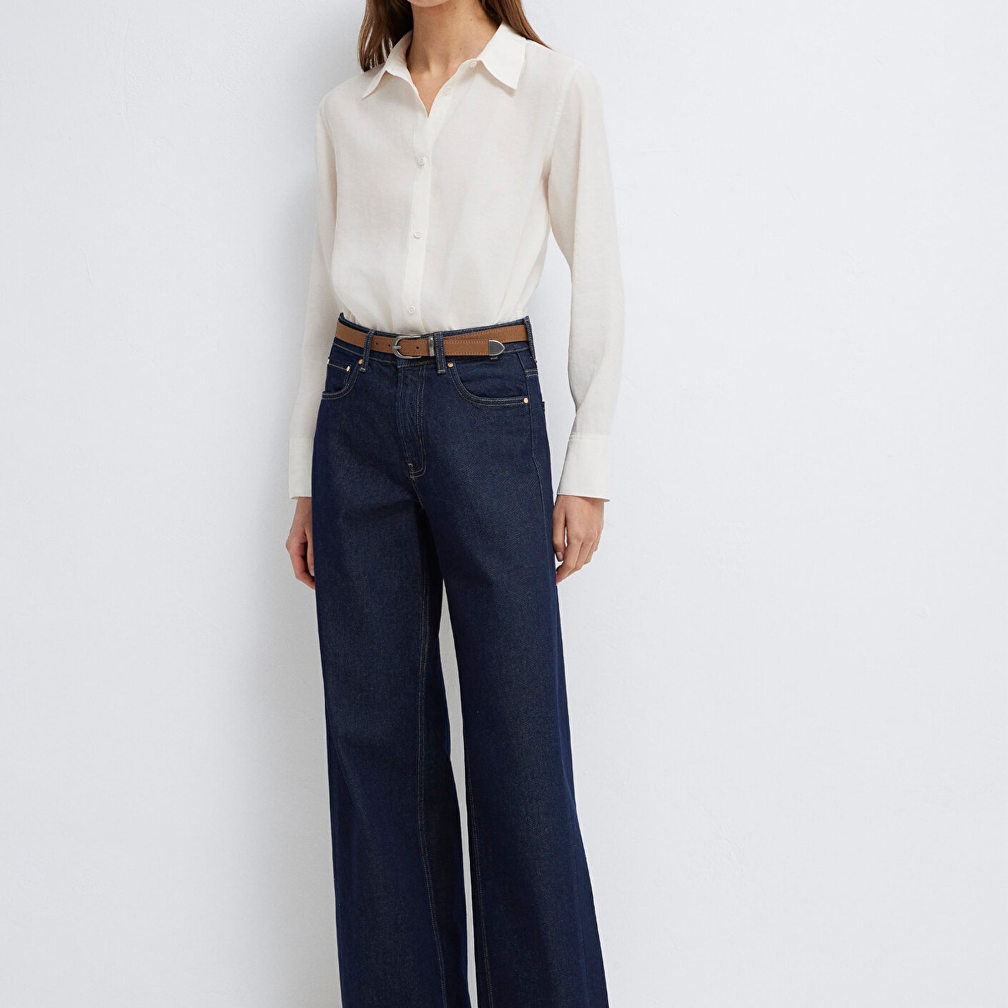 Mavi (TENCEL™) Liyosel Karışımlı Ekru Gömlek Regular Fit / Normal Kesim 1211374-70057