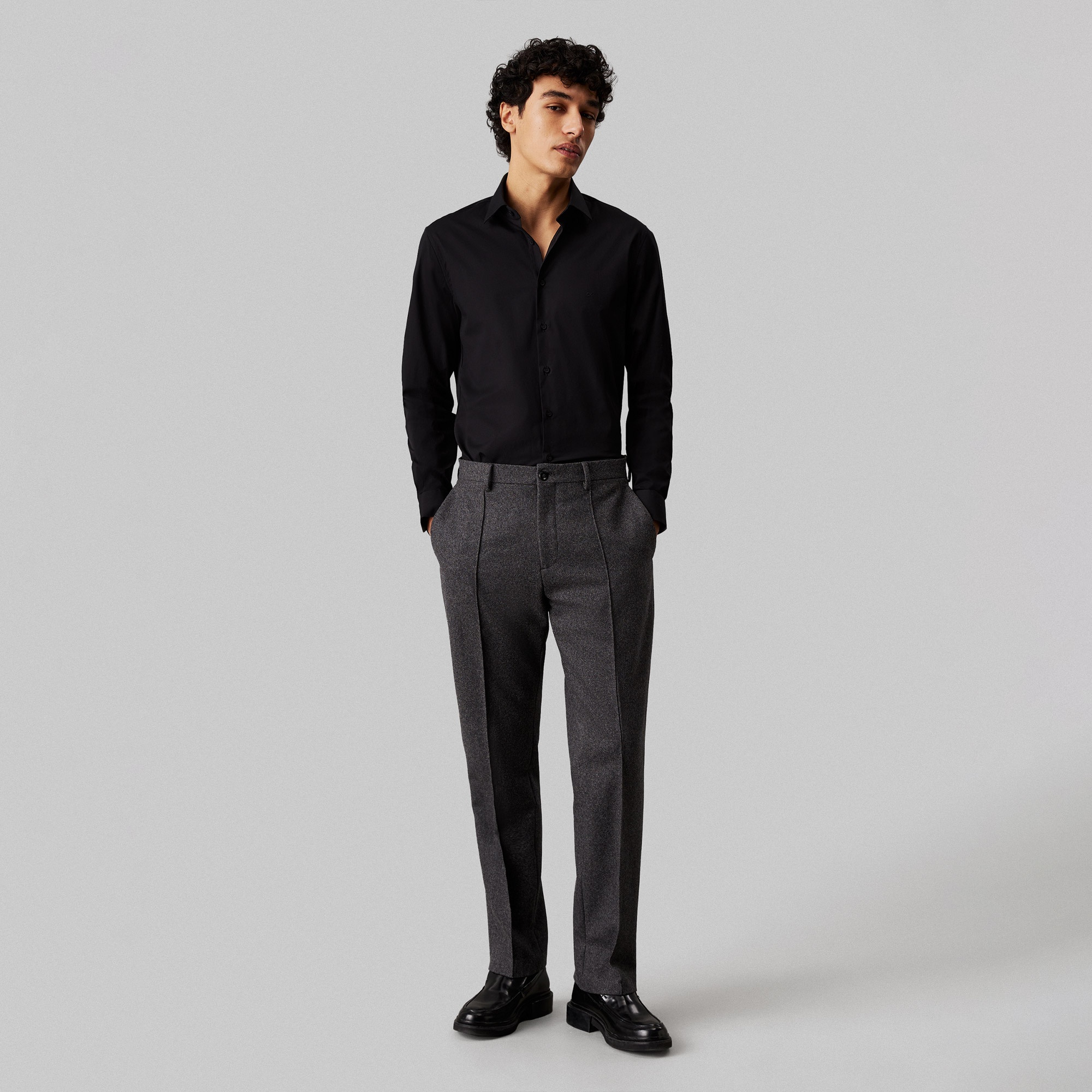 Calvin Klein Poplin Stretch Regular Erkek Siyah Gömlek