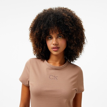  Calvin Klein Slim Kadın Kahverengi T-Shirt