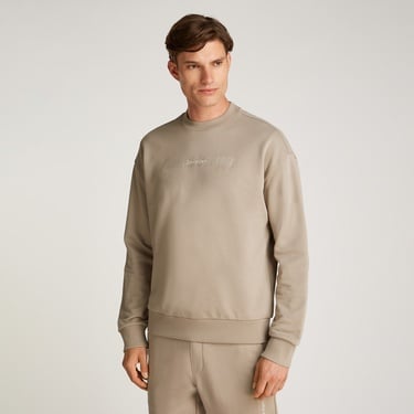  Calvin Klein Structured Embroidery Erkek Bej Sweatshirt