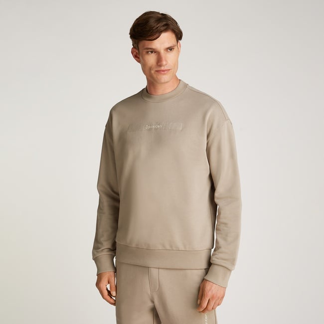  Calvin Klein Structured Embroidery Erkek Bej Sweatshirt