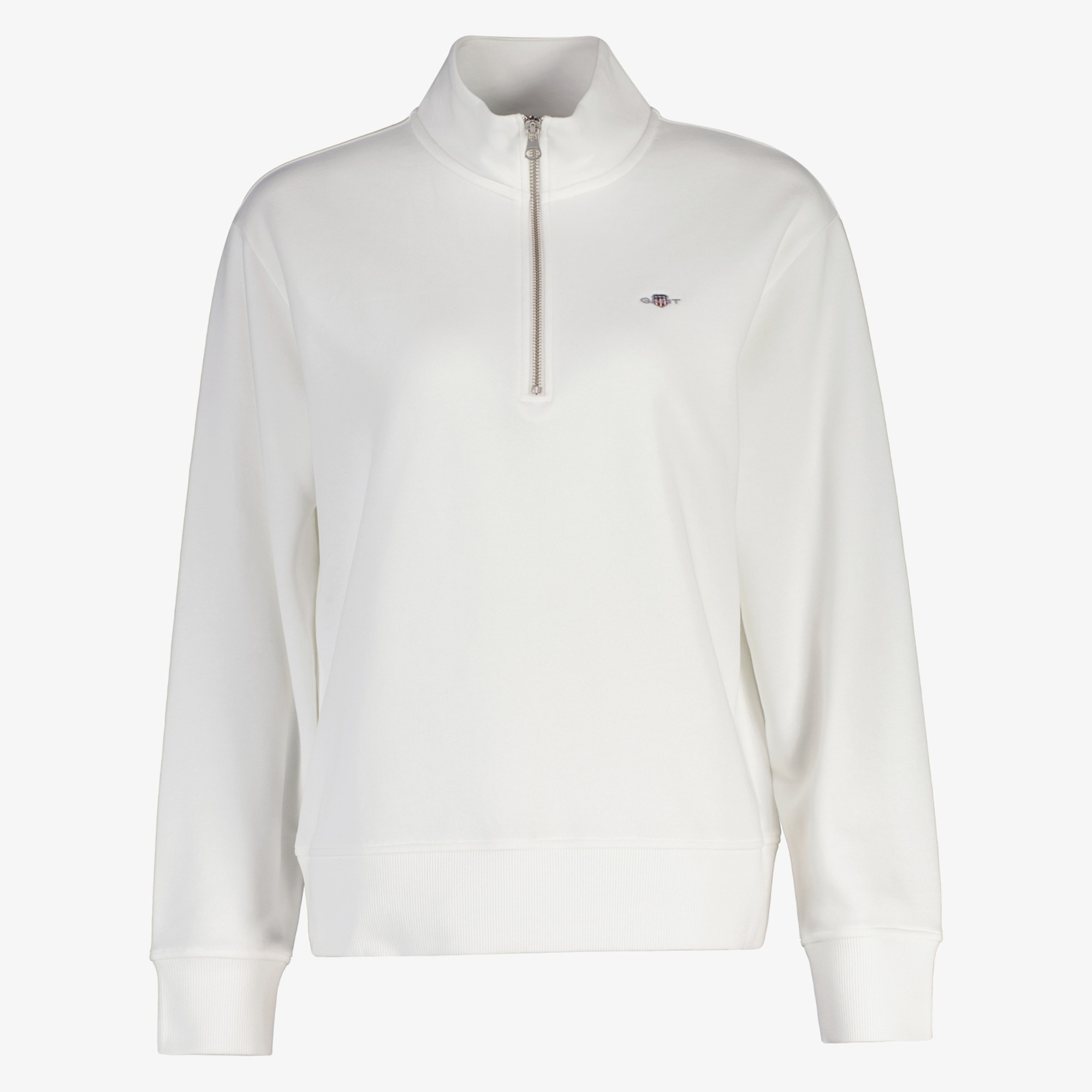 GANT Kadın Beyaz Relaxed Fit Yarım Fermuarlı Logolu Sweatshirt