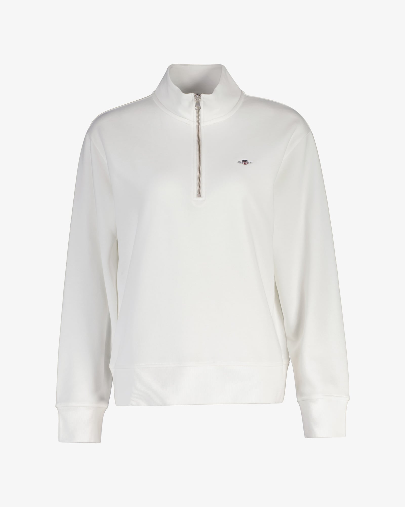  GANT Kadın Beyaz Relaxed Fit Yarım Fermuarlı Logolu Sweatshirt
