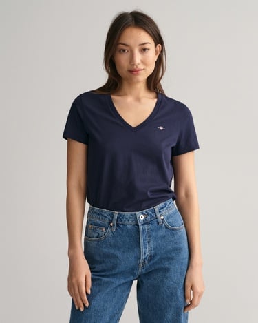  GANT Kadın Mavi V Yaka Regular Fit T-Shirt
