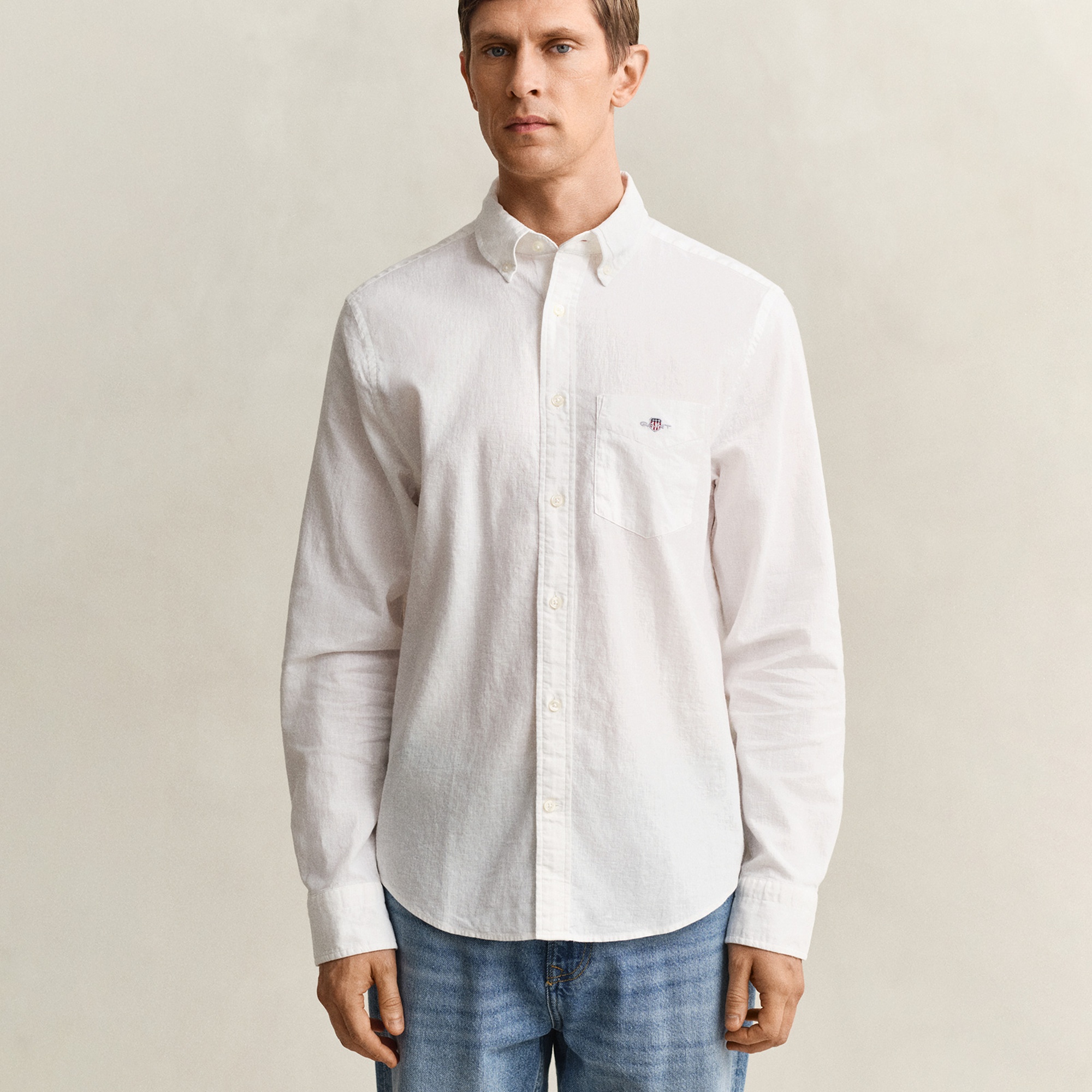 GANT Erkek Beyaz Regular Fit Logolu Gömlek