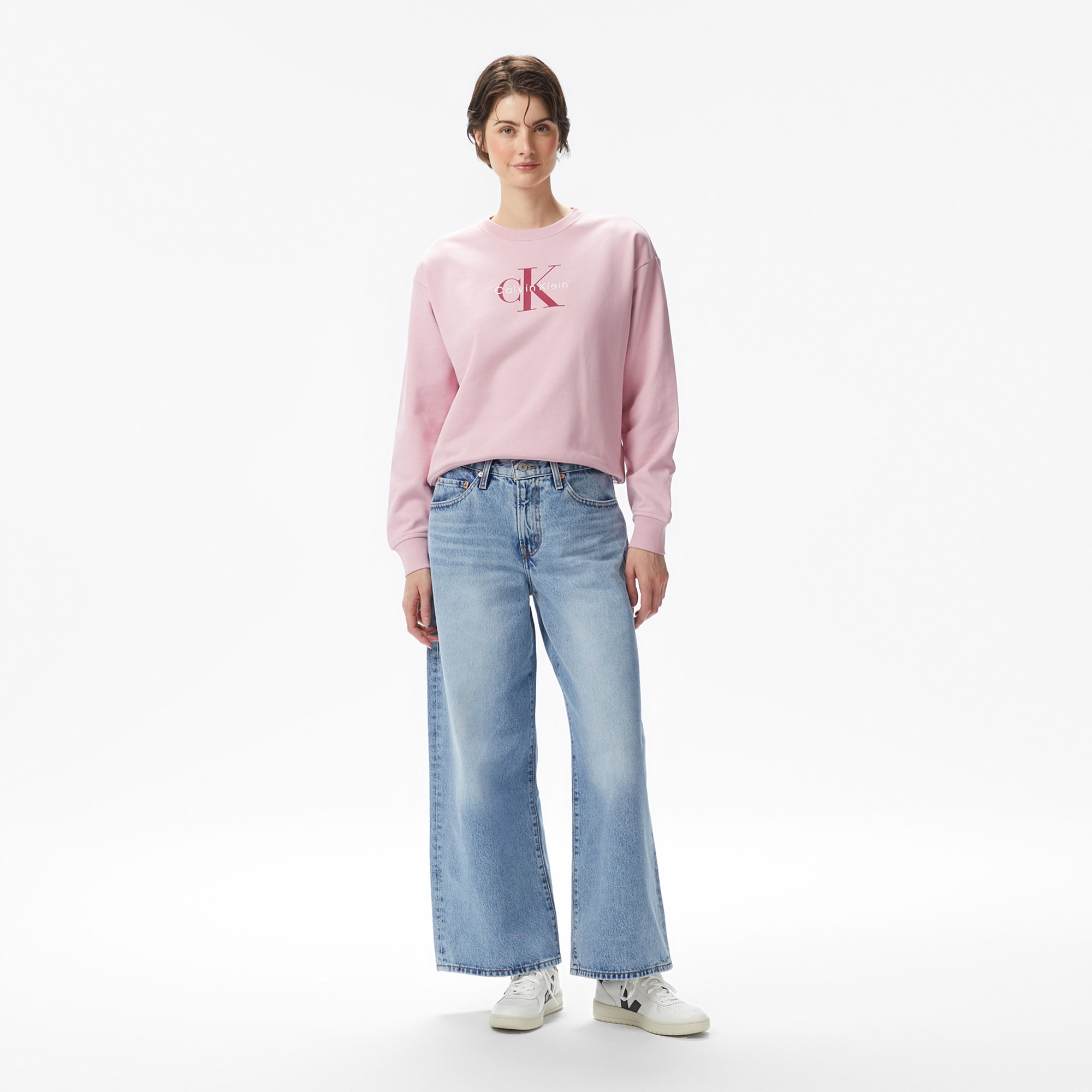 Calvin Klein Monologo French Terry Kadın Pembe Sweatshirt