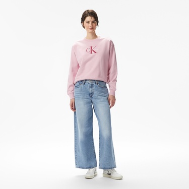  Calvin Klein Monologo French Terry Kadın Pembe Sweatshirt
