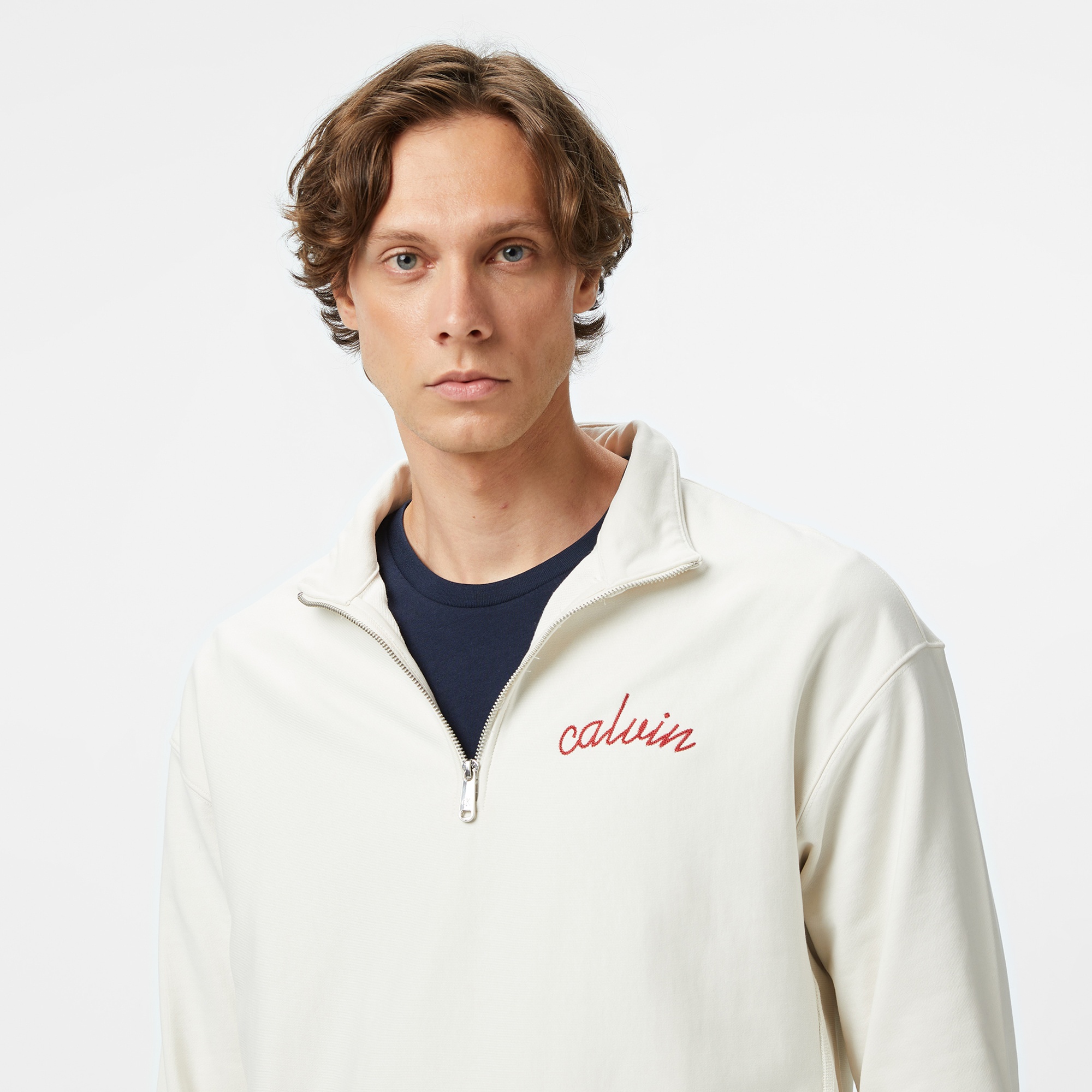 Calvin Klein Premium Terry Chain Stitch Erkek Beyaz Sweatshirt