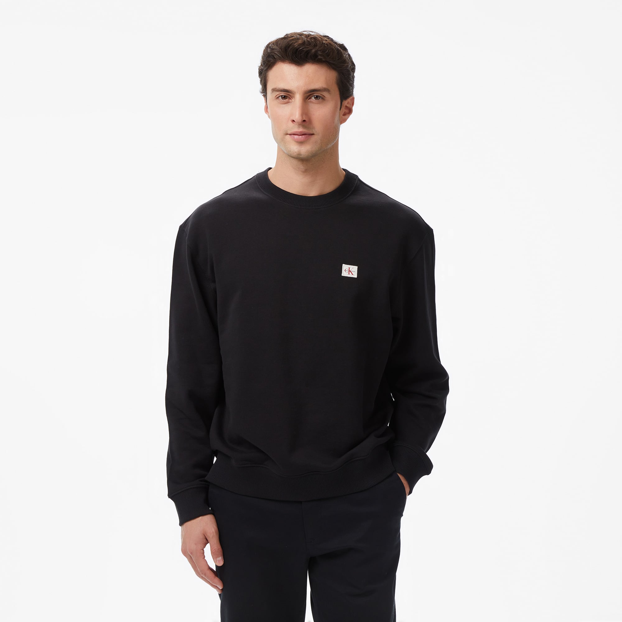  Calvin Klein Terry Badge Erkek Siyah Sweatshirt