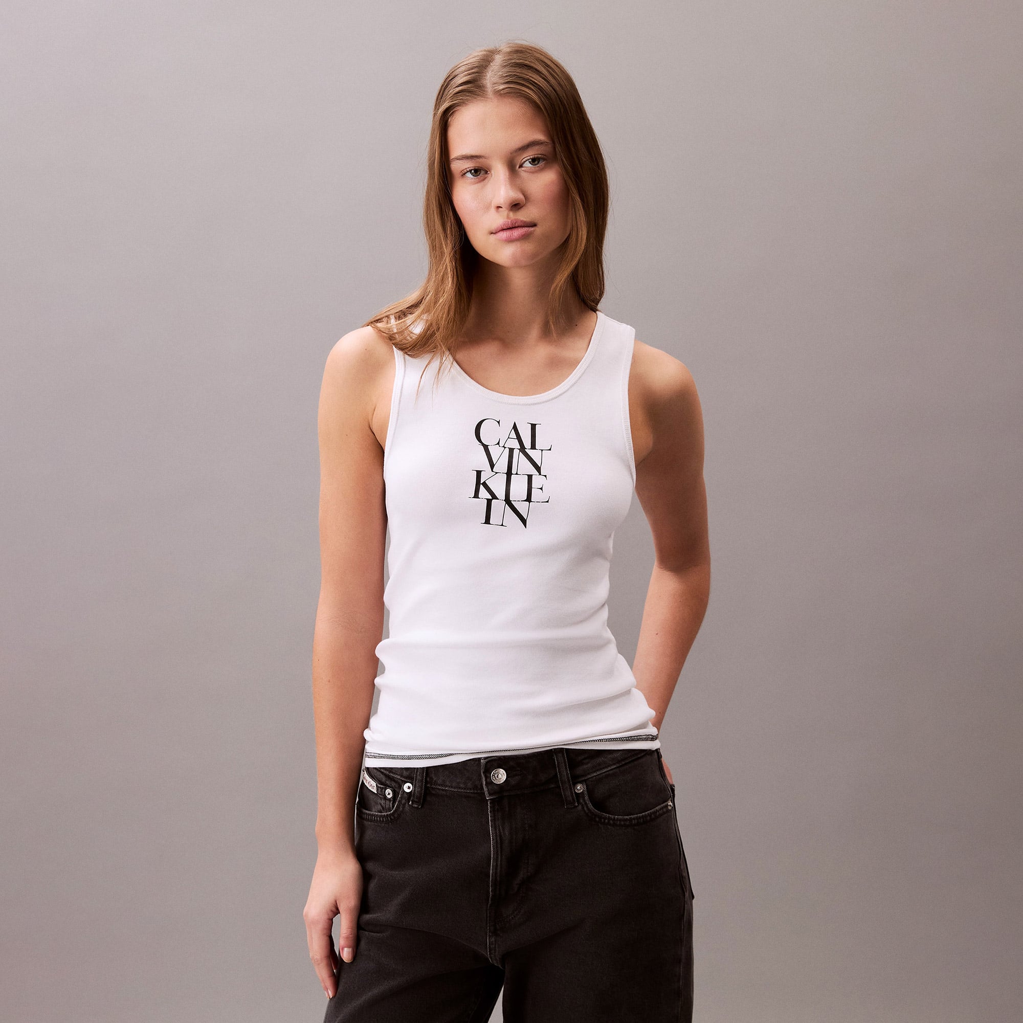 Calvin Klein Solid Tank Kadın Beyaz T-Shirt