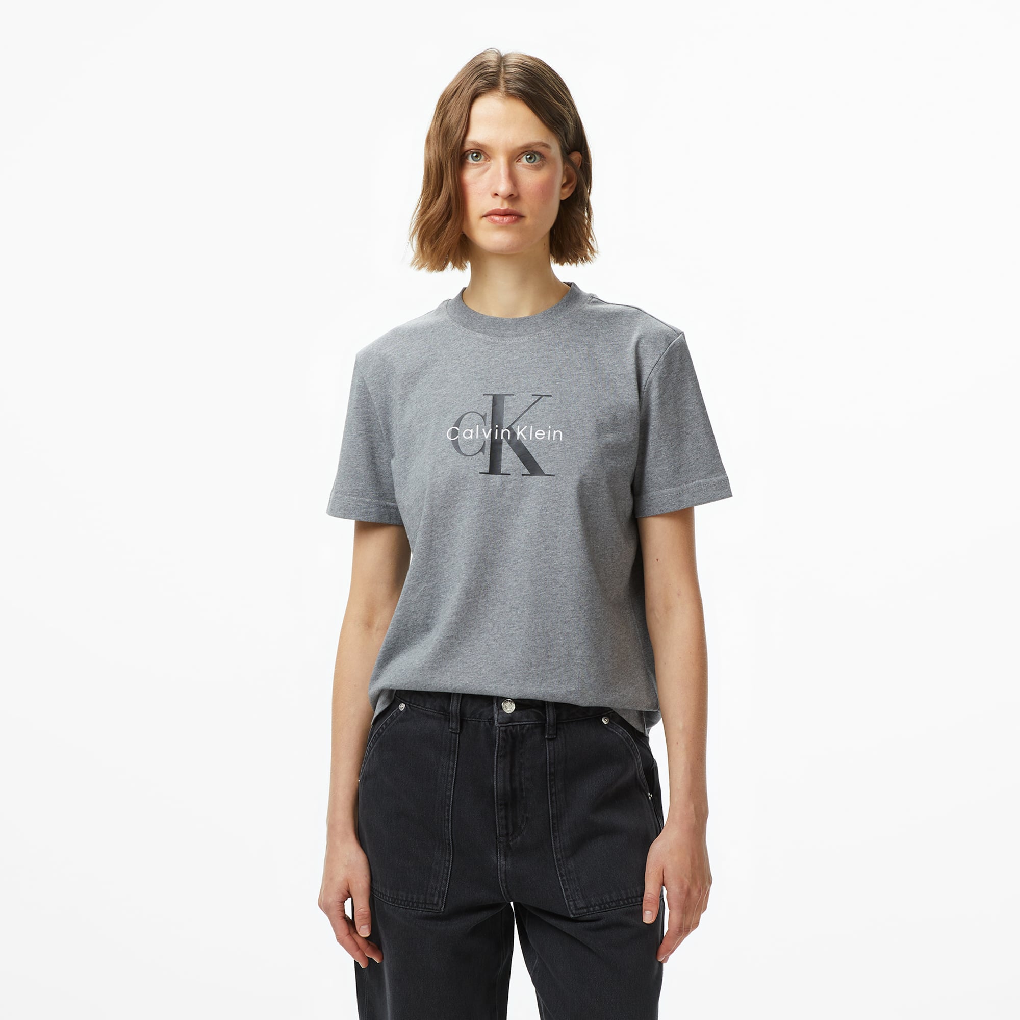  Calvin Klein Hero Classic Monologo Kadın Gri T-Shirt