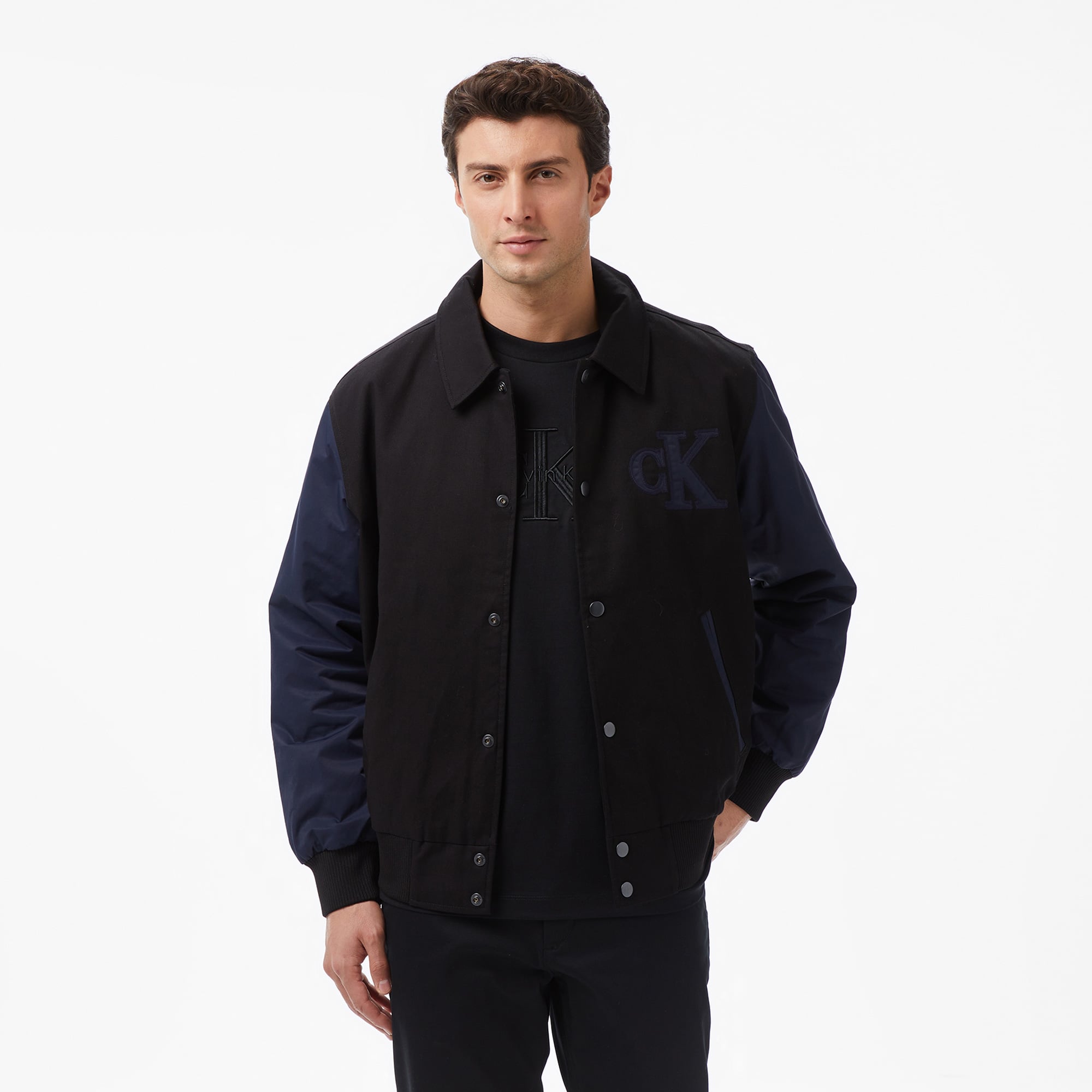  Calvin Klein Cotton Nylon Varisty Bomber Erkek Siyah Ceket