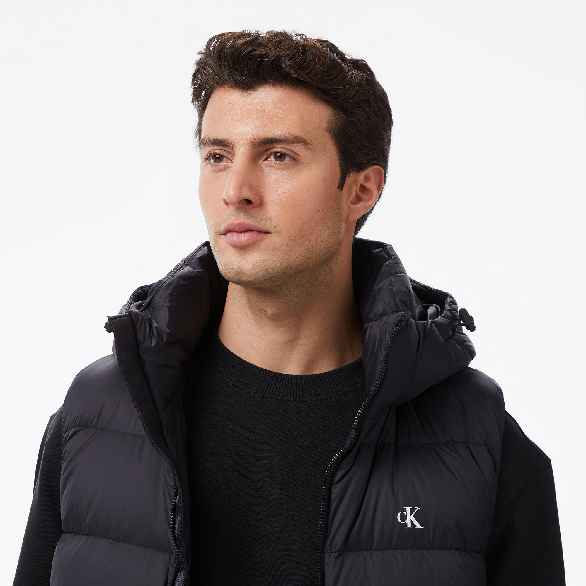 Calvin Klein Nylon Zip Off Hood Down Puf Erkek Siyah Yelek