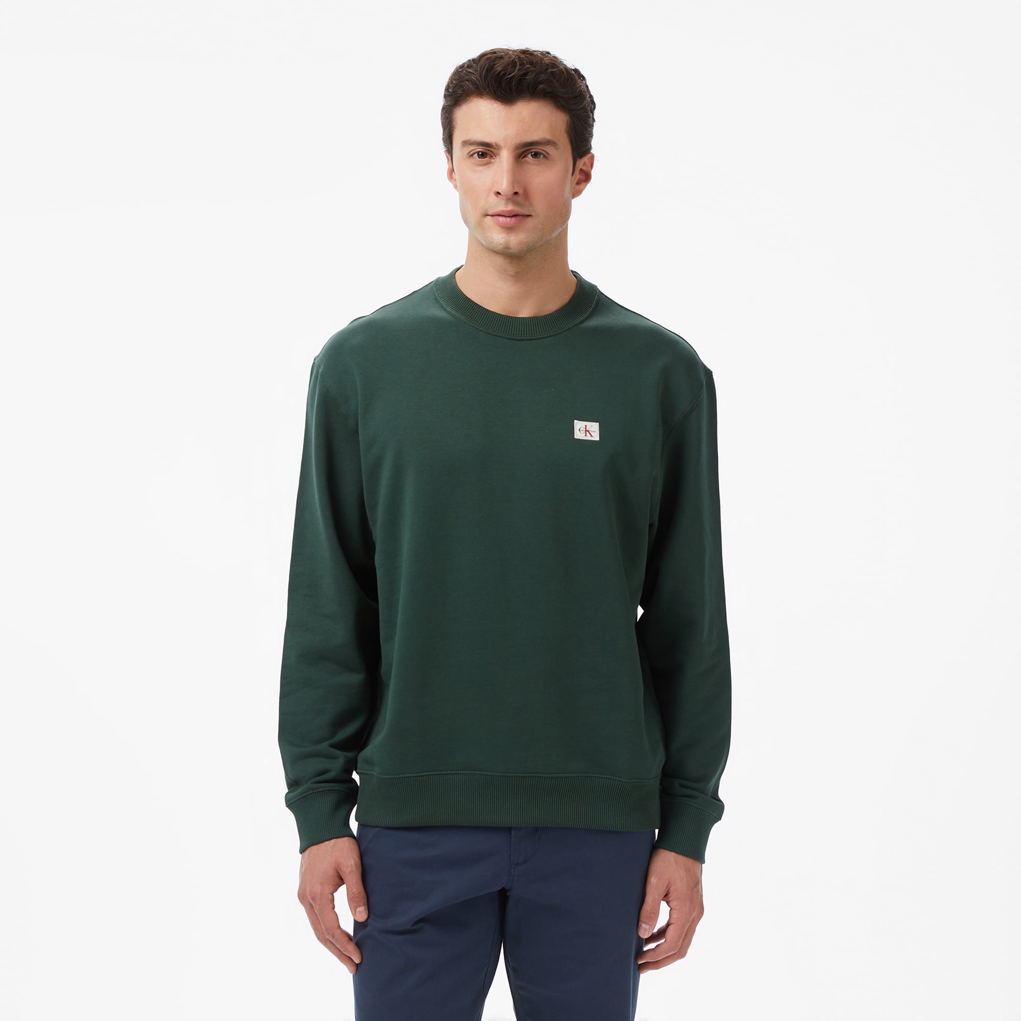  Calvin Klein Terry Badge Erkek Yeşil Sweatshirt
