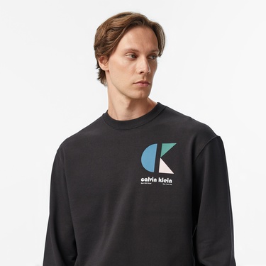  Calvin Klein Terry Bauhaus Logo Erkek Siyah Sweatshirt