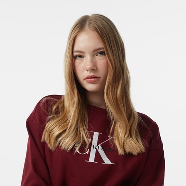  Calvin Klein Monologo French Terry Kadın Kırmızı Sweatshirt