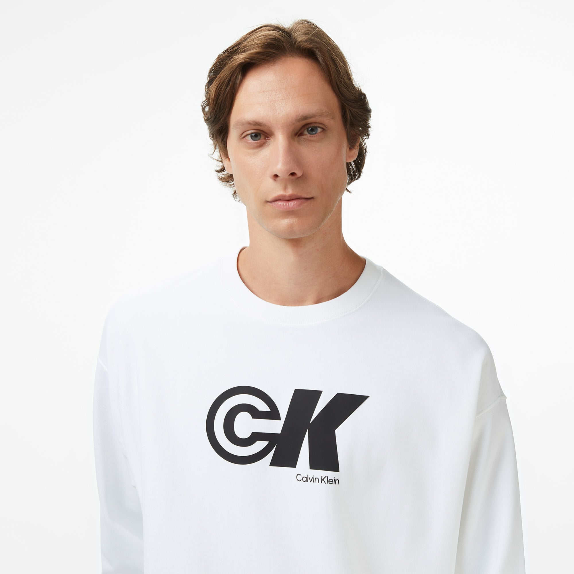 Calvin Klein Premium Terry Sport Graphic Erkek Beyaz Sweatshirt
