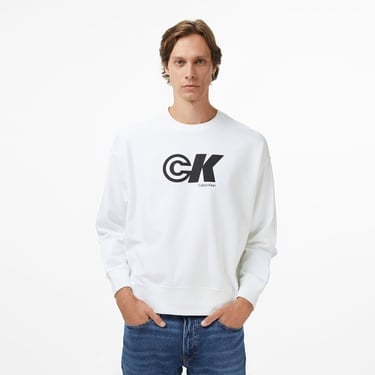  Calvin Klein Premium Terry Sport Graphic Erkek Beyaz Sweatshirt