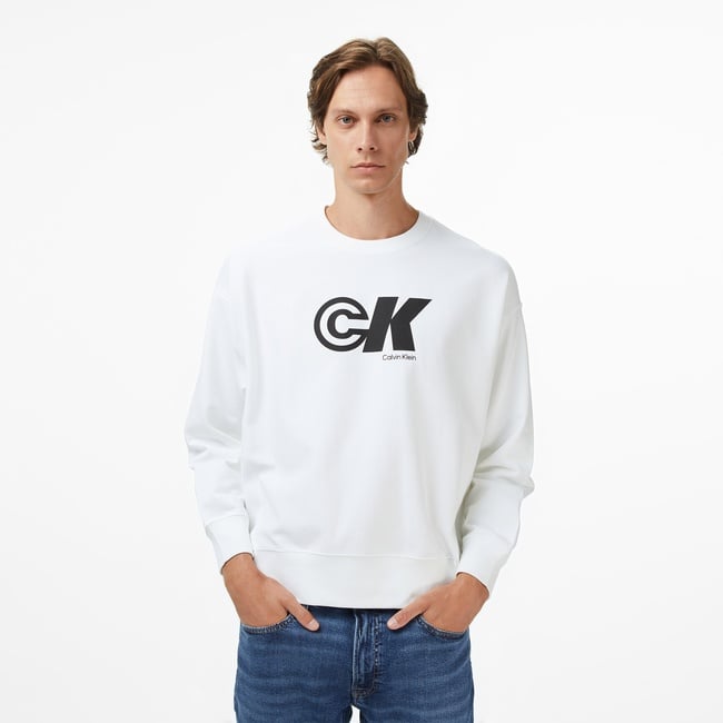 Calvin Klein Premium Terry Sport Graphic Erkek Beyaz Sweatshirt