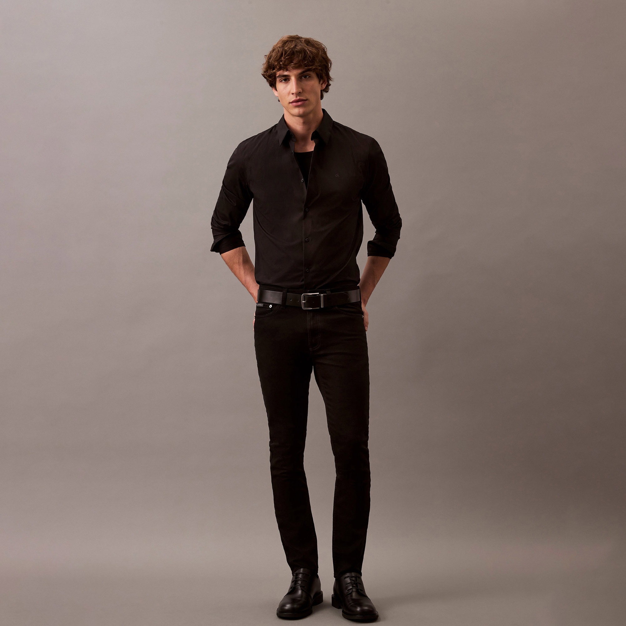 Calvin Klein Solid Slim Erkek Siyah Gömlek