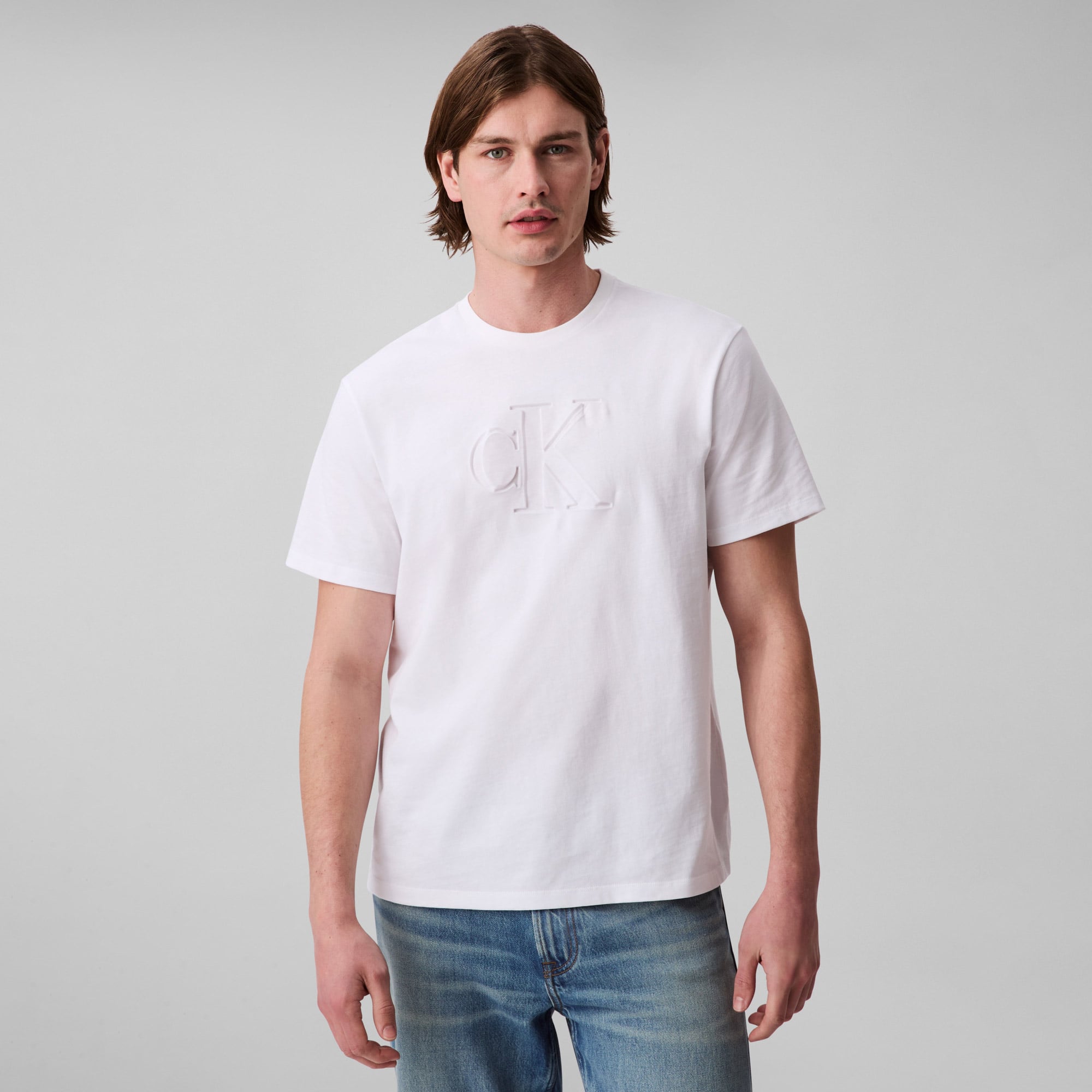  Calvin Klein Deboss Mono Graphic Erkek Beyaz T-Shirt