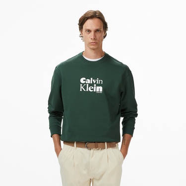  Calvin Klein Terry Calvin Bold Graphic Erkek Yeşil Sweatshirt
