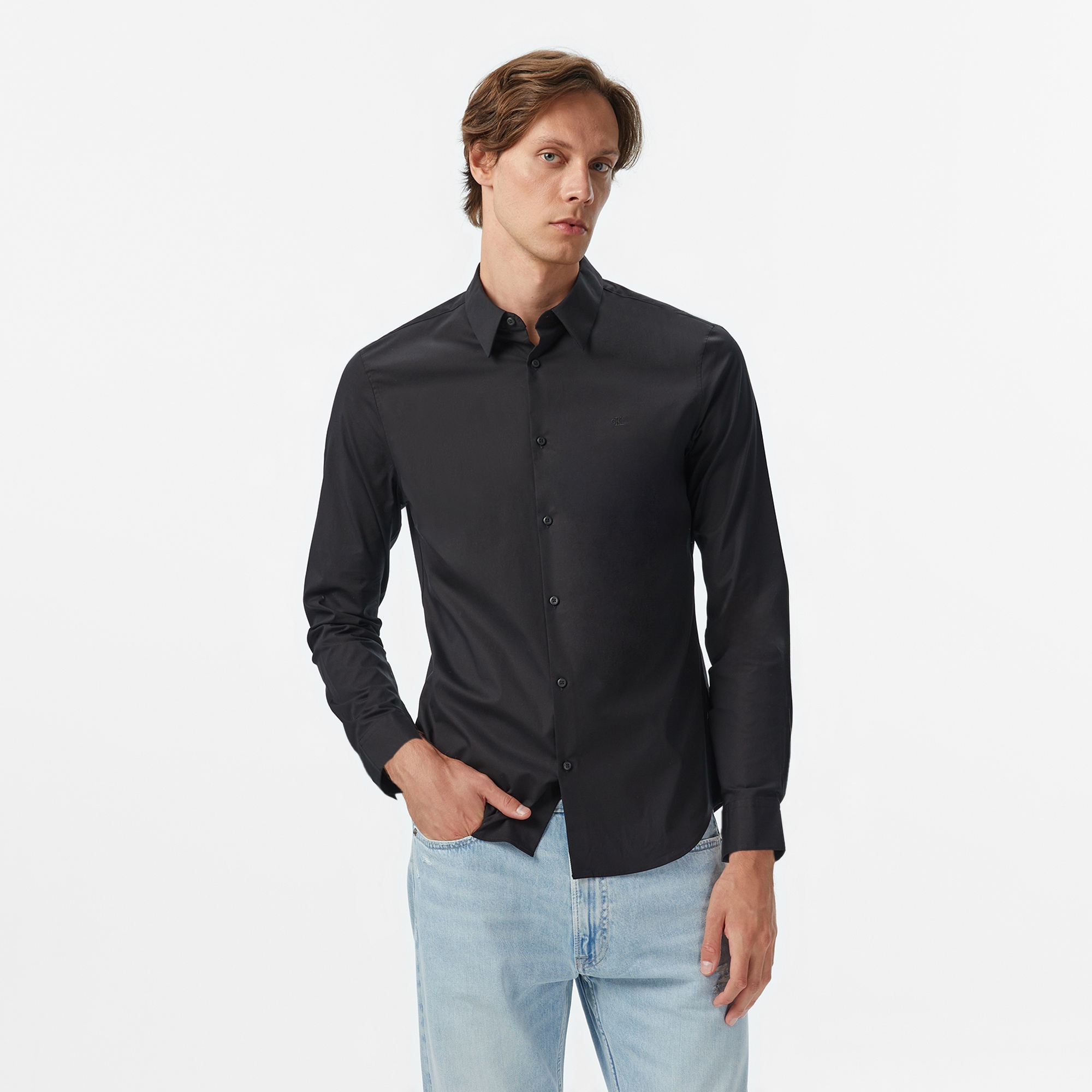 Calvin Klein Solid Slim Erkek Siyah Gömlek