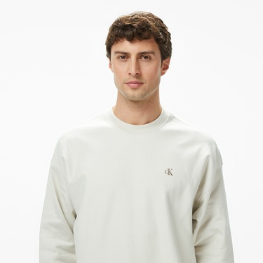  Calvin Klein Premium Terry Monogram Erkek Beyaz Sweatshirt