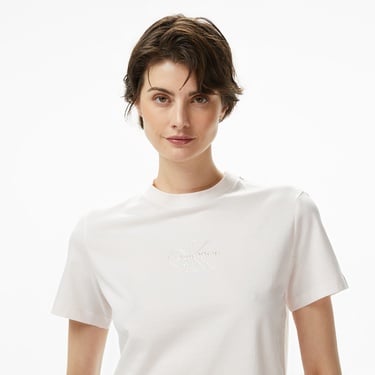  Calvin Klein Classic Foil Monologo Kadın Beyaz T-Shirt