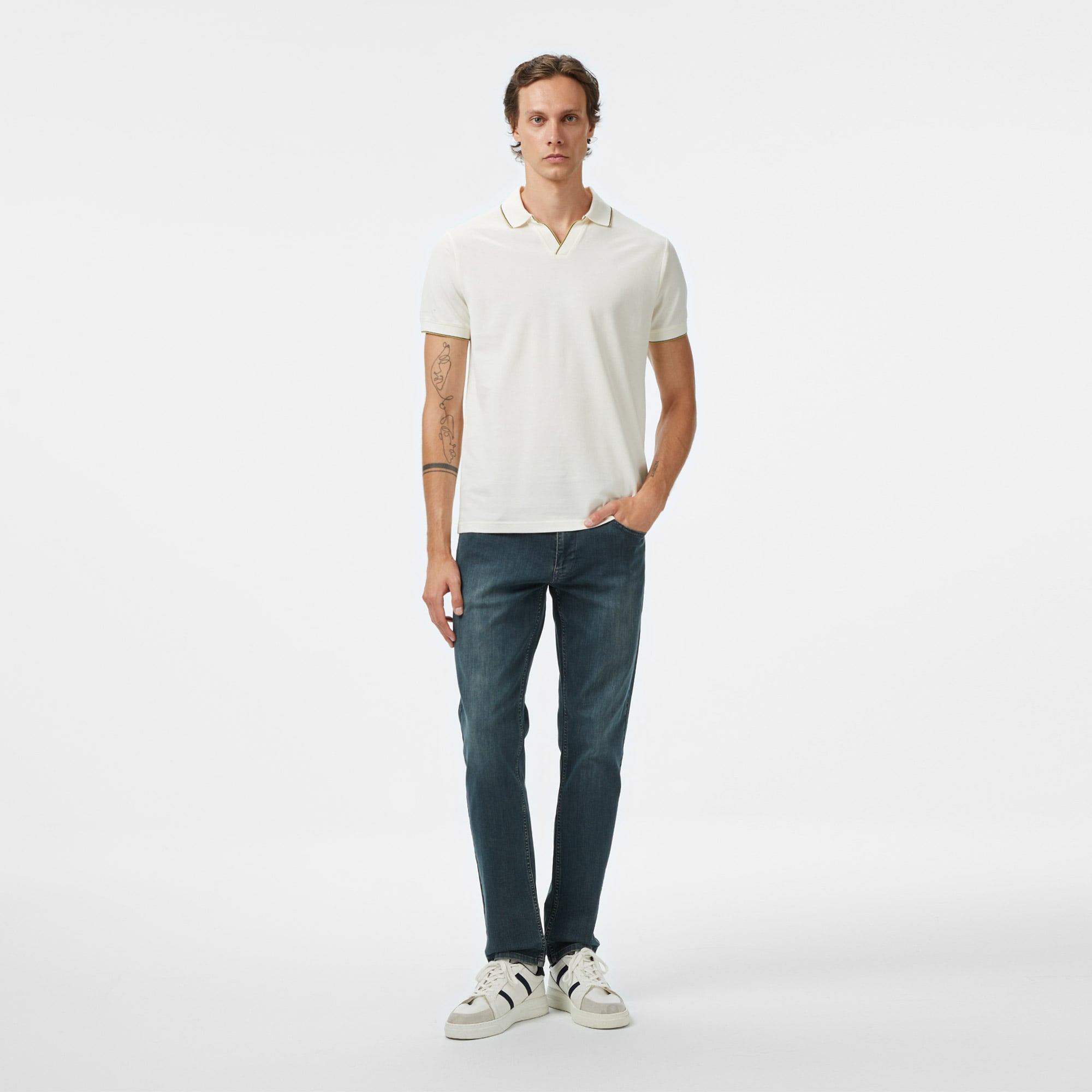  Nautica Erkek Krem Rengi Classic Fit Polo Yaka T-Shirt