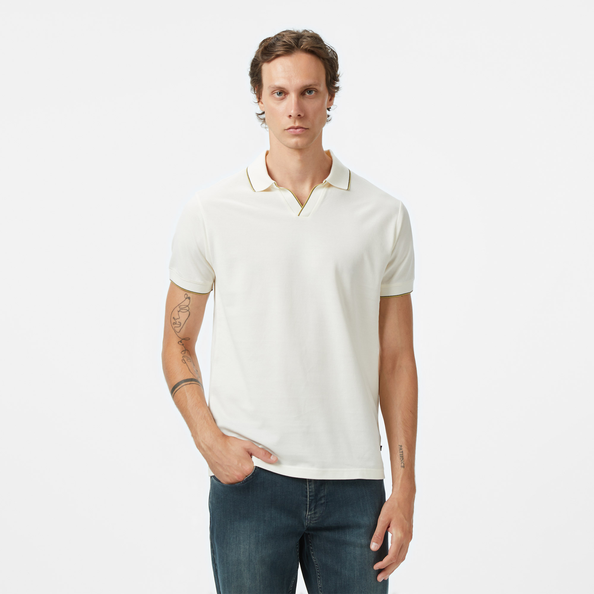  Nautica Erkek Krem Rengi Classic Fit Polo Yaka T-Shirt