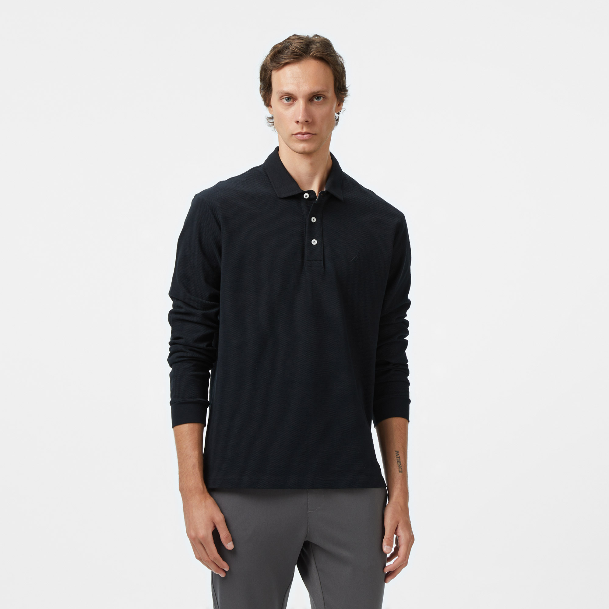 Nautica Erkek Siyah Classic Fit Uzun Kollu Polo Yaka T-Shirt