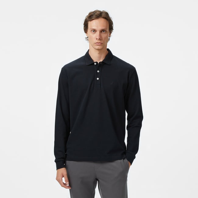  Nautica Erkek Siyah Classic Fit Uzun Kollu Polo Yaka T-Shirt
