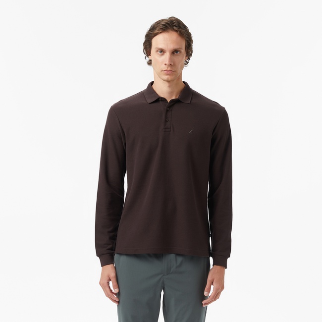  Nautica Erkek Kahverengi Classic Fit Uzun Kollu Polo Yaka T-Shirt