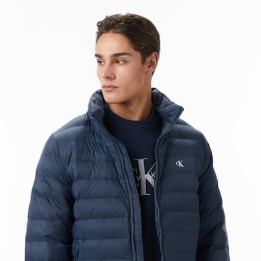  Calvin Klein Nylon Hooded Puffer Erkek Lacivert Mont