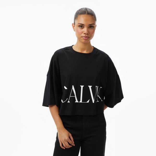  Calvin Klein Cropped Graphic Kadın Siyah Crop T-Shirt