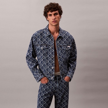  Calvin Klein 90S Indigo Emblem Jacquard Truck Erkek Mavi Ceket